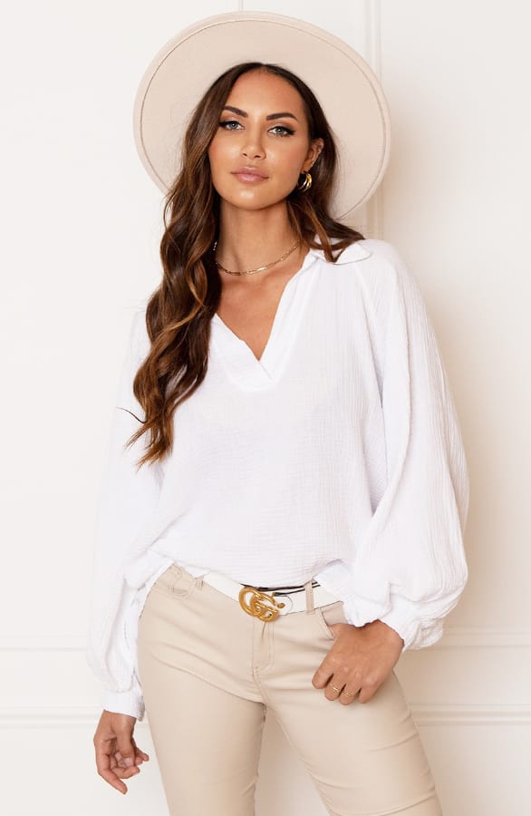 Katoenen Oversized V-hals Blouse Yenthe Ecru – shoparchief — foto 2