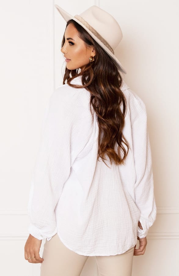 Katoenen Oversized V-hals Blouse Yenthe Ecru – shoparchief — foto 6