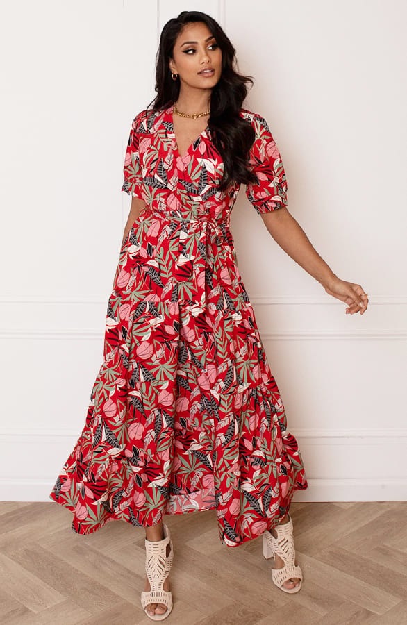 Korte Mouwen Leaves Jurk Emily Rood – shoparchief — foto 3