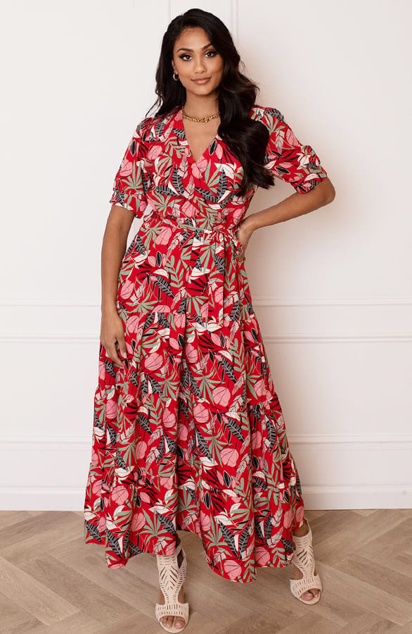 Korte Mouwen Leaves Jurk Emily Rood – shoparchief — foto 2