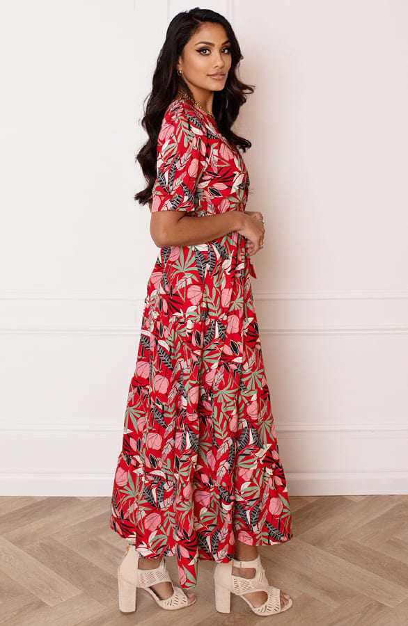 Korte Mouwen Leaves Jurk Emily Rood – shoparchief — foto 4