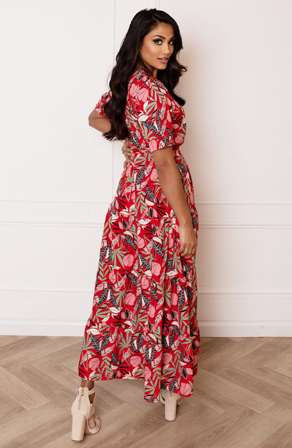 Korte Mouwen Leaves Jurk Emily Rood – shoparchief — foto 5