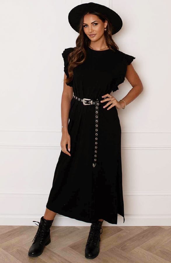 Lange Ruffle Jurk Met Split Fae Zwart – shoparchief — foto 6