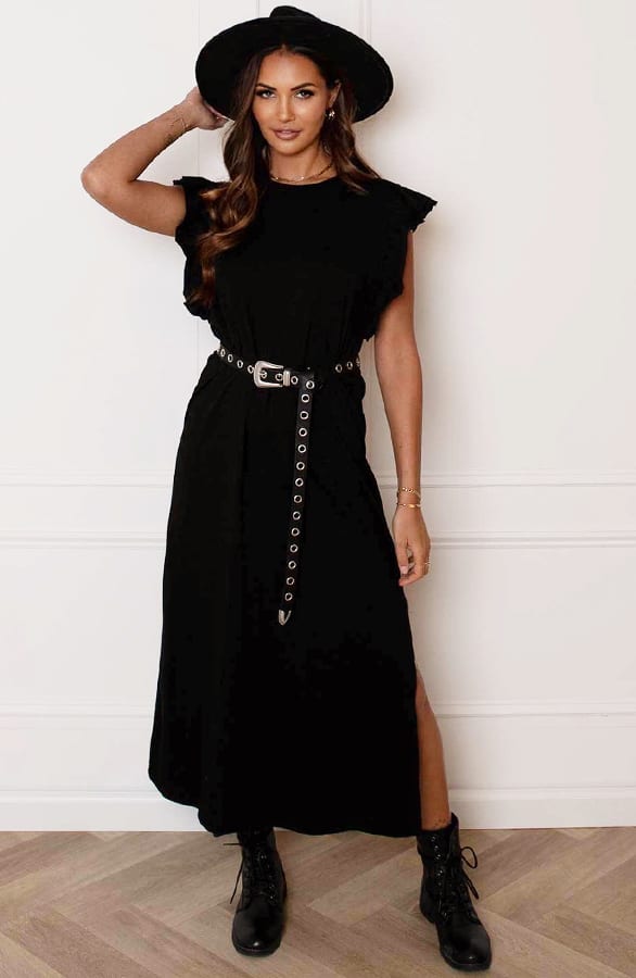 Lange Ruffle Jurk Met Split Fae Zwart – shoparchief — foto 7