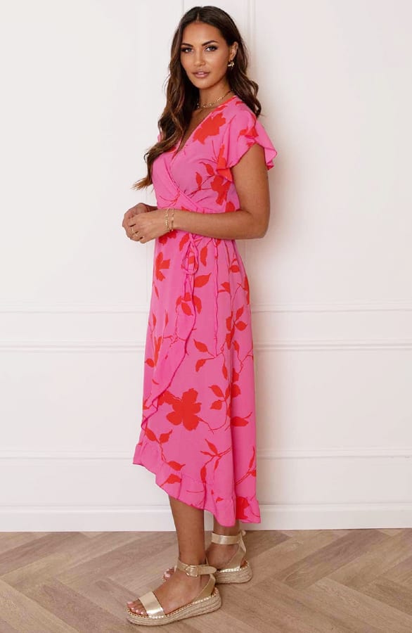 Midi Jurk Bloemen Jenny Roze Rood – shoparchief — foto 6