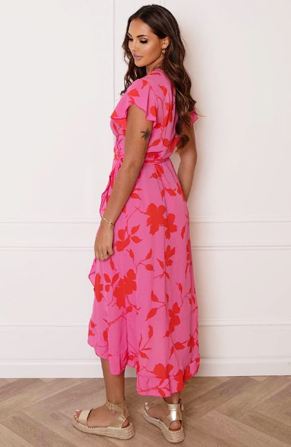 Midi Jurk Bloemen Jenny Roze Rood – shoparchief — foto 7