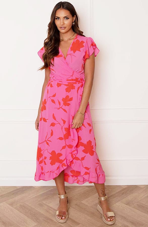 Midi Jurk Bloemen Jenny Roze Rood – shoparchief — foto 2