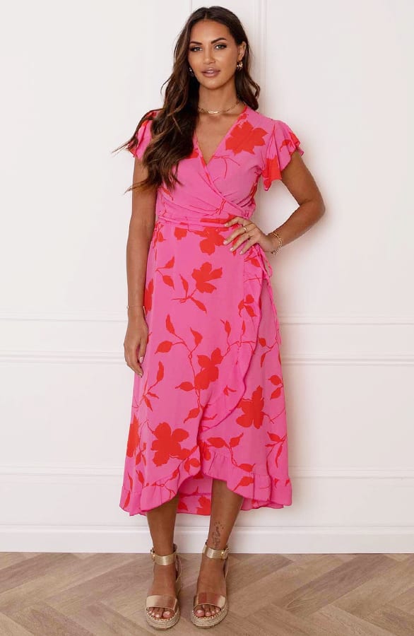 Midi Jurk Bloemen Jenny Roze Rood – shoparchief