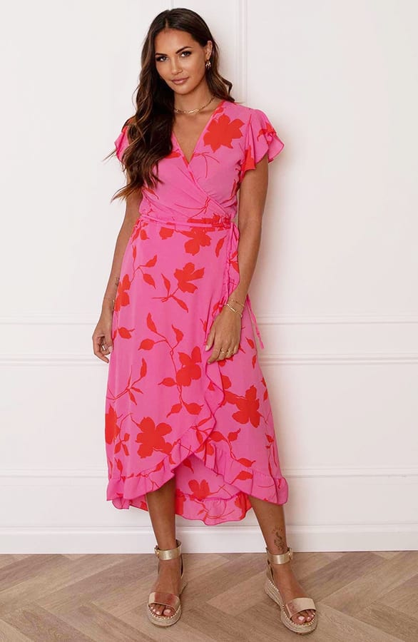 Midi Jurk Bloemen Jenny Roze Rood – shoparchief — foto 3