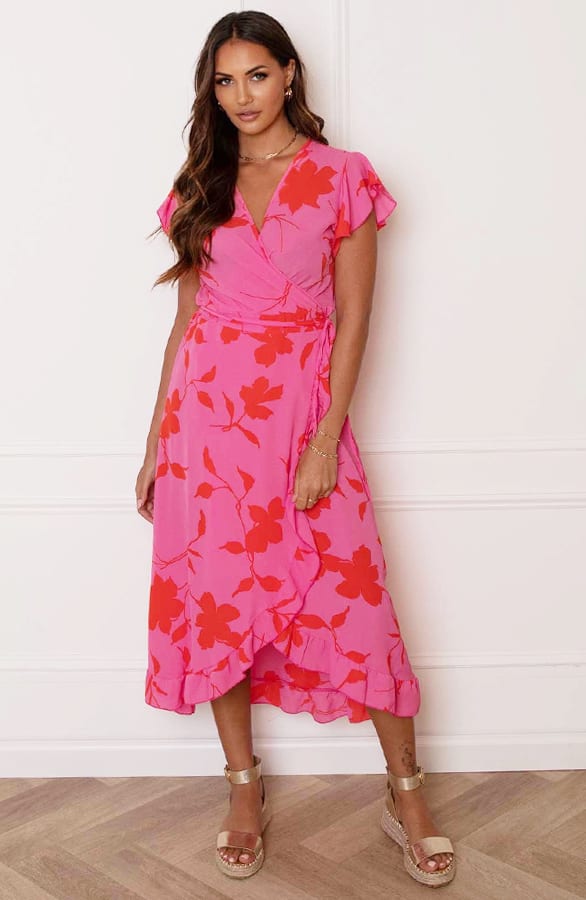 Midi Jurk Bloemen Jenny Roze Rood – shoparchief — foto 5
