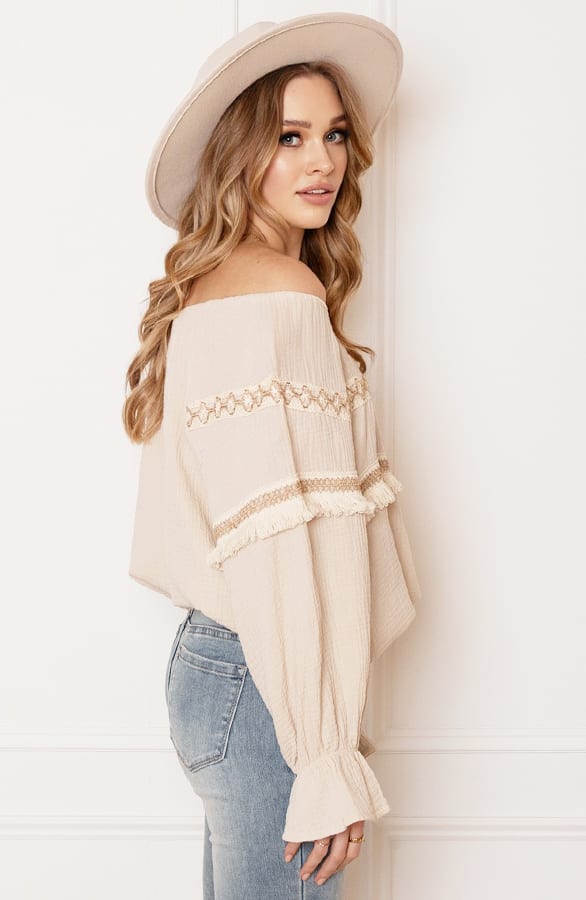 Mousseline Offshoulder Blouse Mara Beige – shoparchief — foto 3