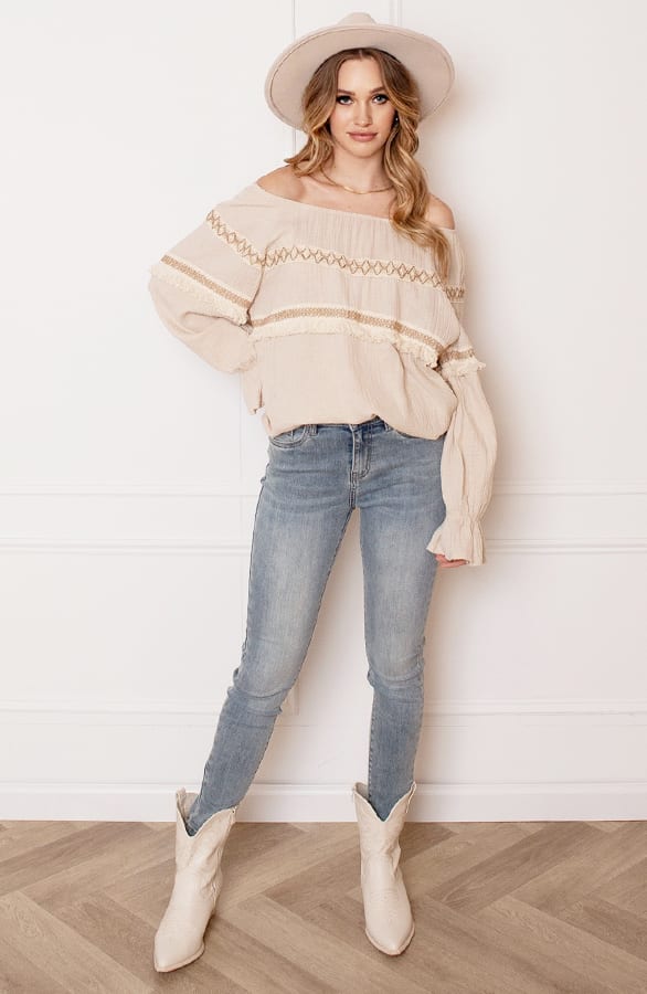 Mousseline Offshoulder Blouse Mara Beige – shoparchief — foto 5