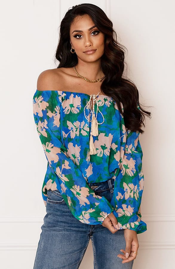 Off Shoulder Blouse Tropical Kobalt – shoparchief — foto 2