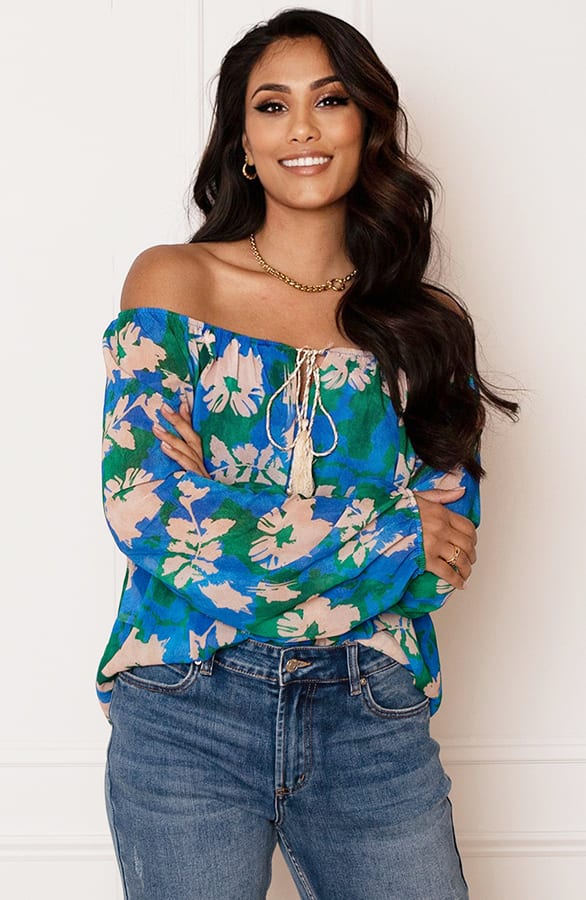 Off Shoulder Blouse Tropical Kobalt – shoparchief — foto 3