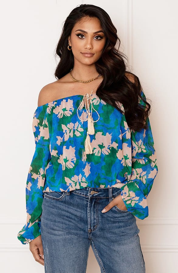 Off Shoulder Blouse Tropical Kobalt – shoparchief