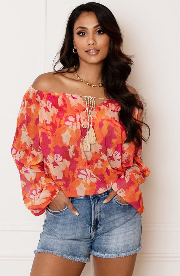 Offshoulder Bloemen Blouse Valerie Oranje – shoparchief — foto 2