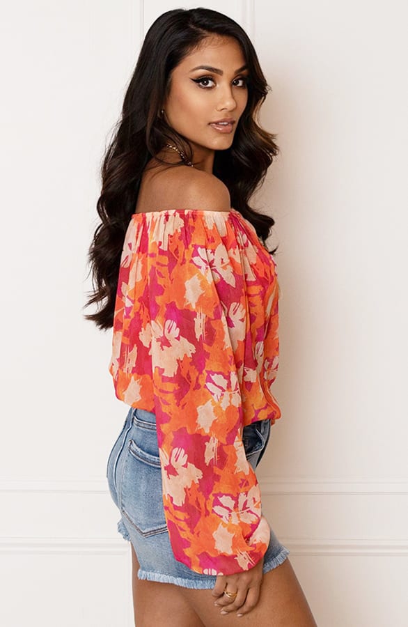 Offshoulder Bloemen Blouse Valerie Oranje – shoparchief — foto 6