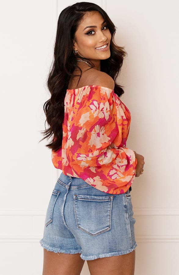 Offshoulder Bloemen Blouse Valerie Oranje – shoparchief — foto 7