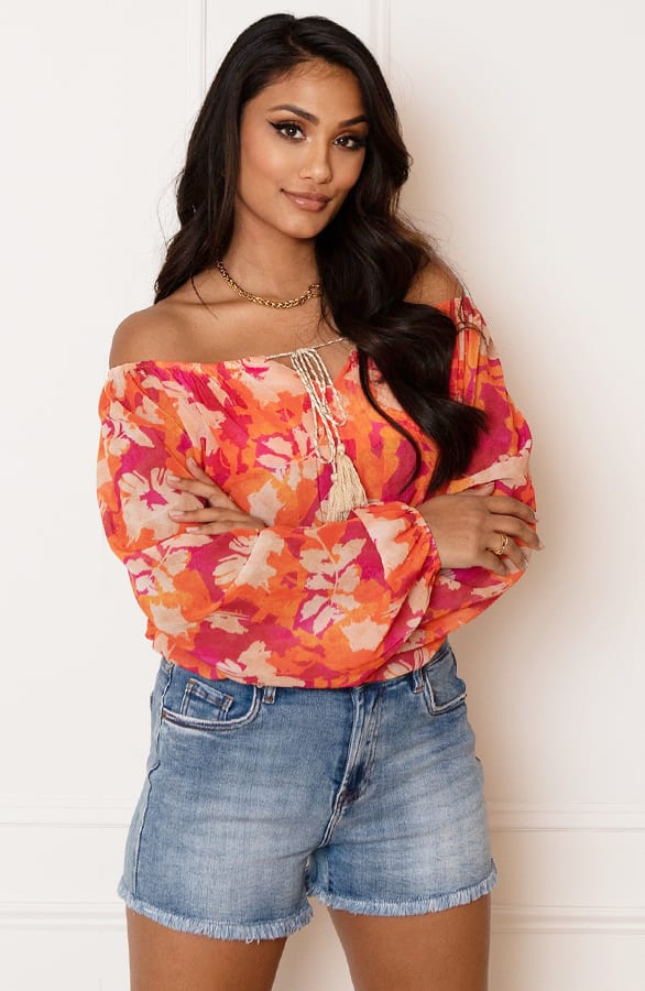 Offshoulder Bloemen Blouse Valerie Oranje – shoparchief — foto 5