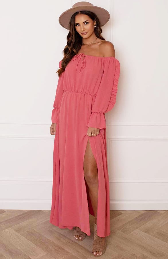Offshoulder Jurk Met Split Bibi Dust Roze – shoparchief