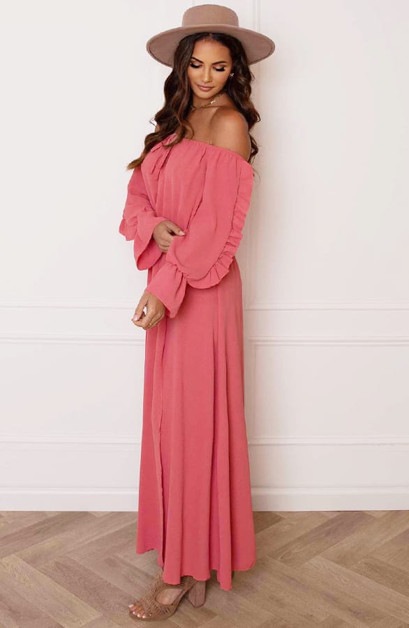 Offshoulder Jurk Met Split Bibi Dust Roze – shoparchief — foto 6