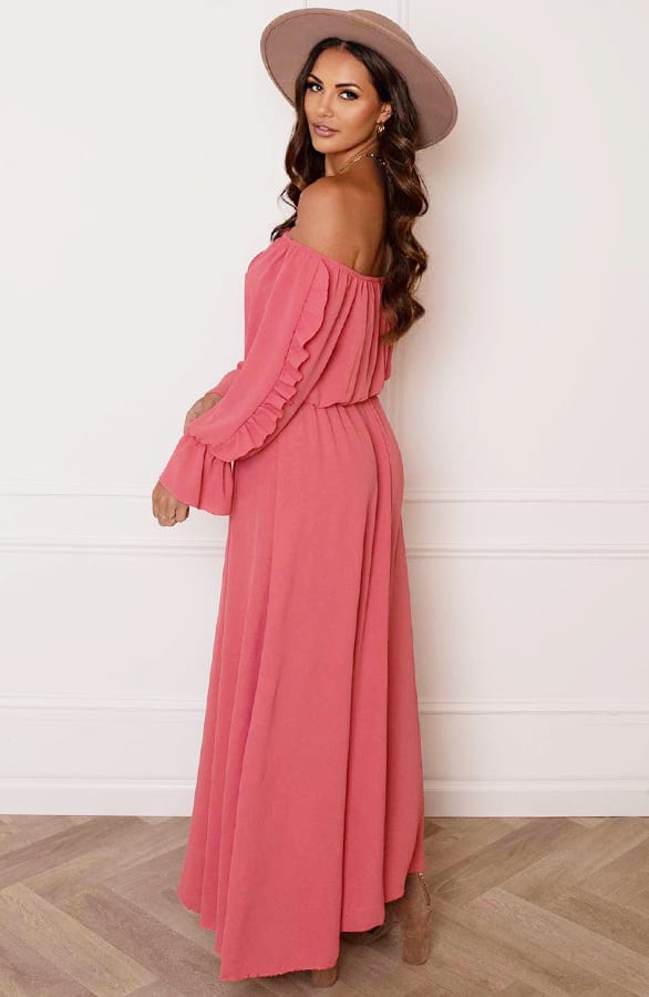 Offshoulder Jurk Met Split Bibi Dust Roze – shoparchief — foto 7
