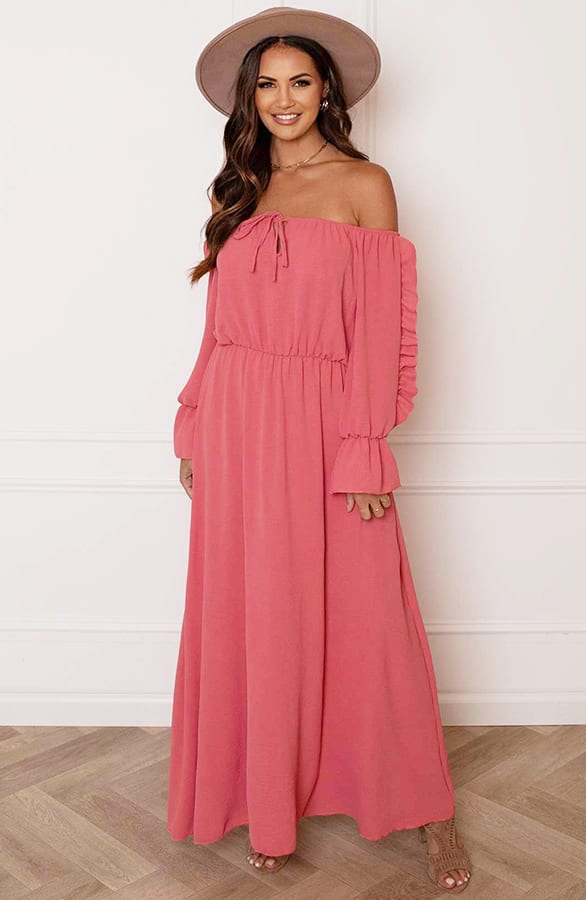 Offshoulder Jurk Met Split Bibi Dust Roze – shoparchief — foto 5