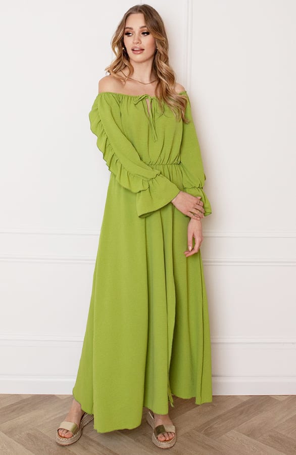 Offshoulder Jurk Met Split Bibi Olive – shoparchief