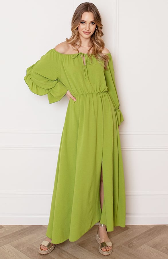 Offshoulder Jurk Met Split Bibi Olive – shoparchief — foto 2