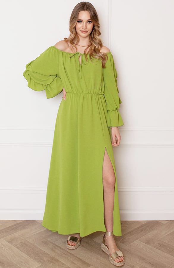 Offshoulder Jurk Met Split Bibi Olive – shoparchief — foto 3
