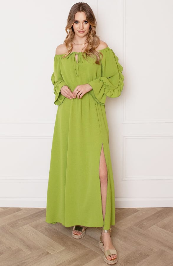 Offshoulder Jurk Met Split Bibi Olive – shoparchief — foto 4