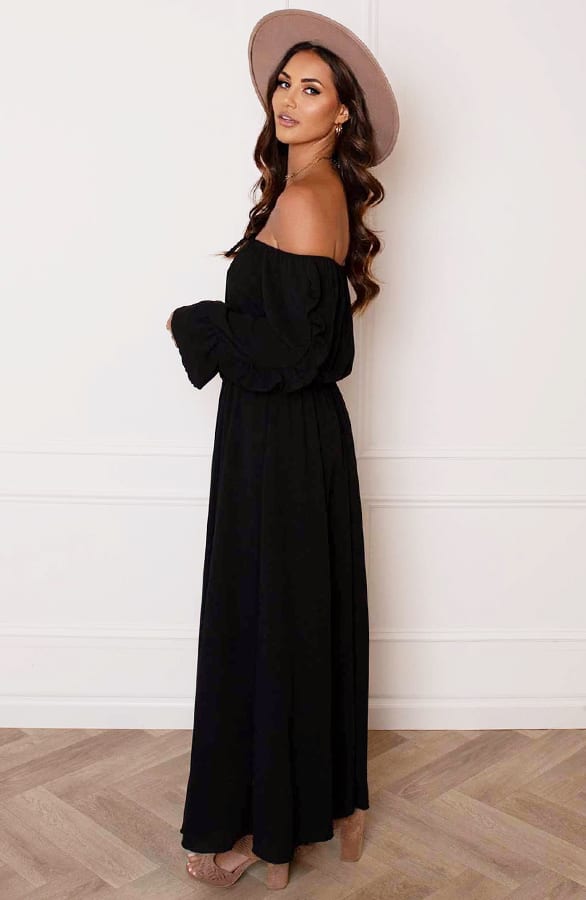 Offshoulder Jurk Met Split Bibi Zwart – shoparchief — foto 4