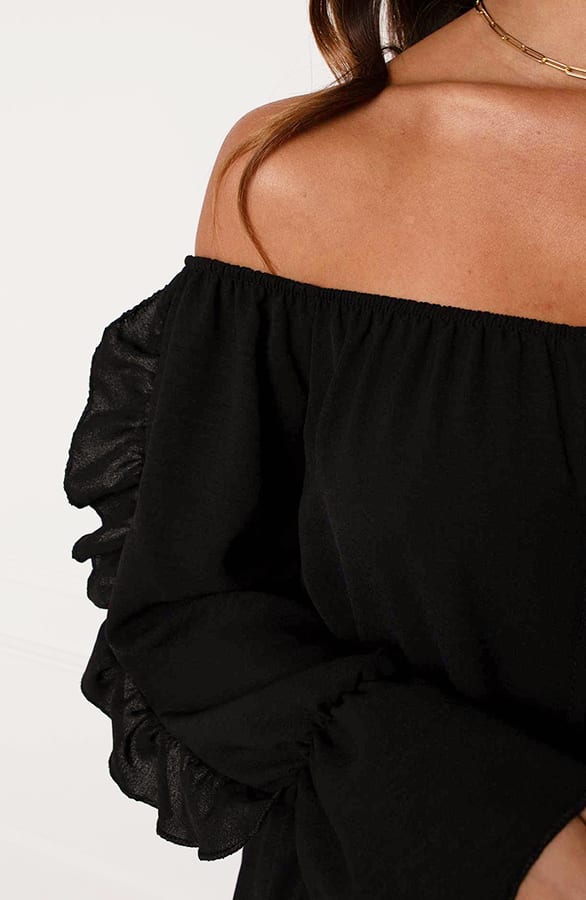Offshoulder Jurk Met Split Bibi Zwart – shoparchief — foto 6
