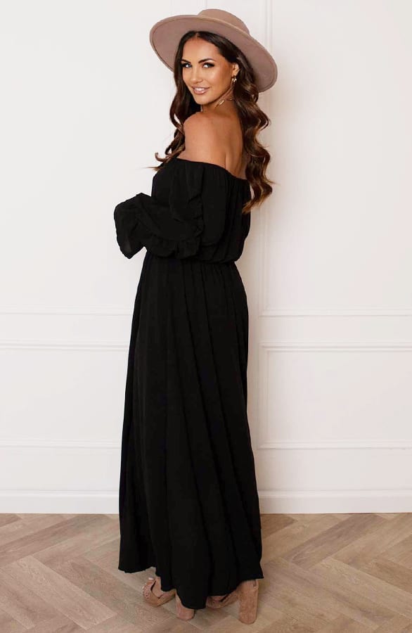 Offshoulder Jurk Met Split Bibi Zwart – shoparchief — foto 5