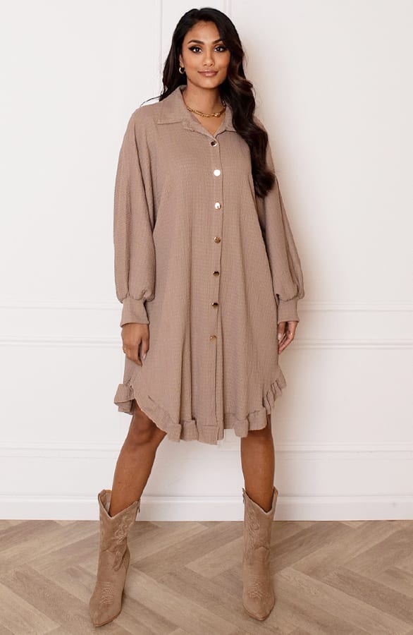 Oversized Ruches Tuniek Yasmin Taupe – shoparchief