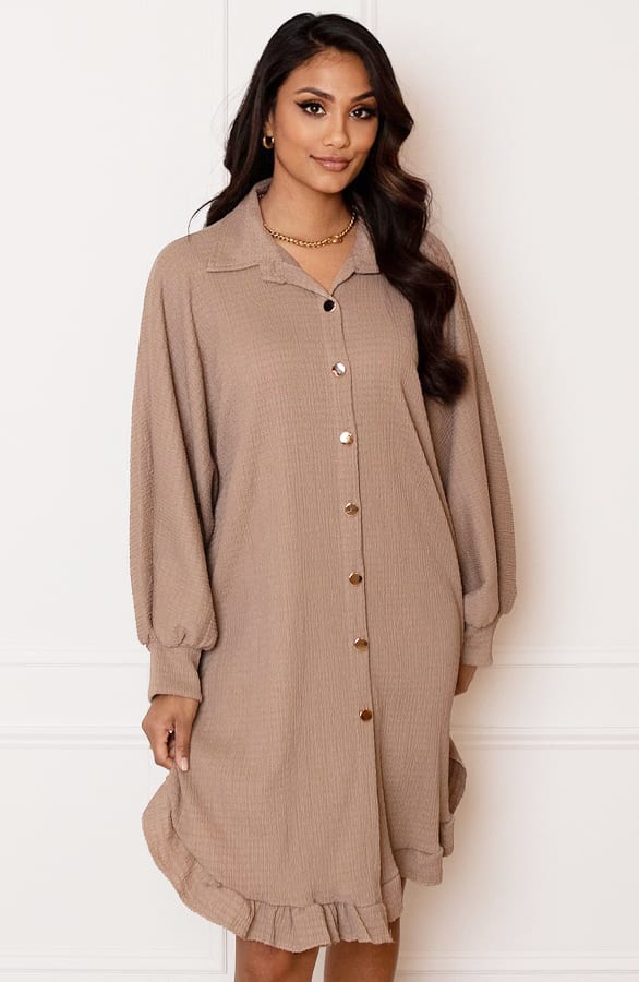 Oversized Ruches Tuniek Yasmin Taupe – shoparchief — foto 3