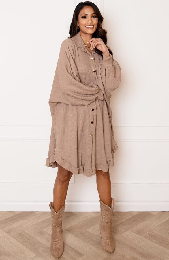 Oversized Ruches Tuniek Yasmin Taupe – shoparchief — foto 2