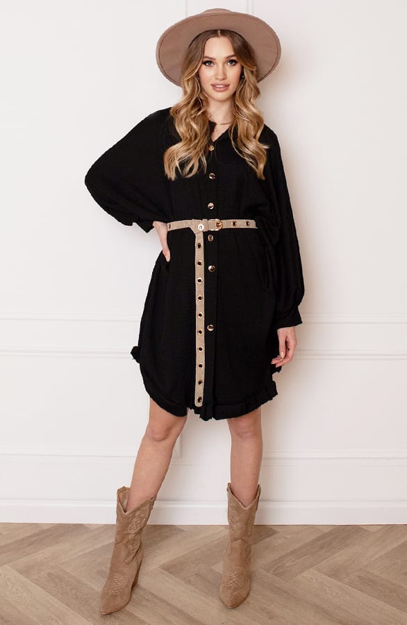 Oversized Ruches Tuniek Yasmin Zwart – shoparchief — foto 5