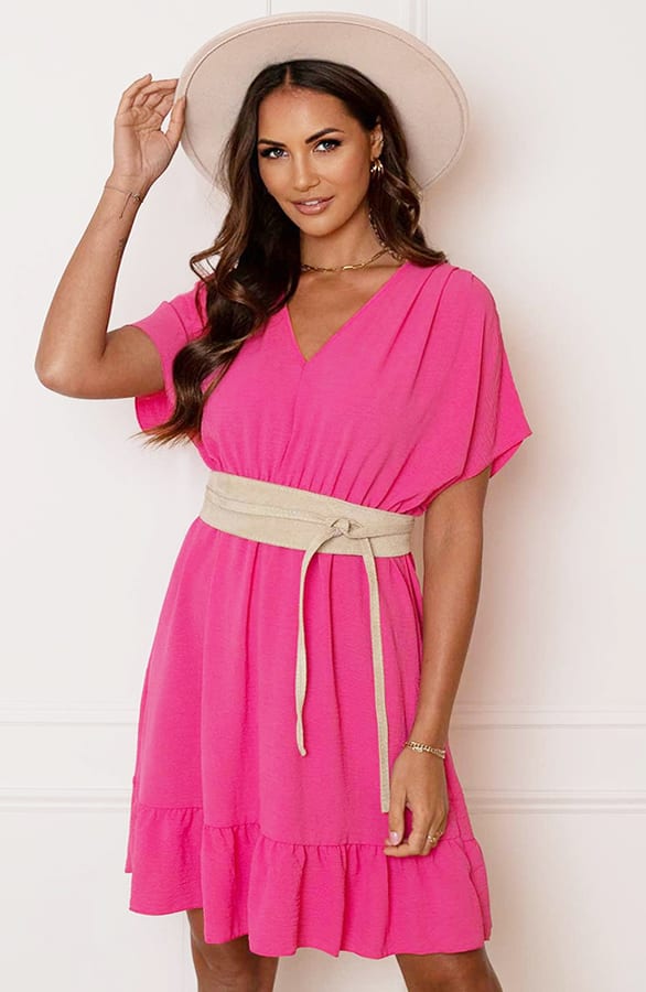Ruches Jurk Mandy Fuchsia – shoparchief
