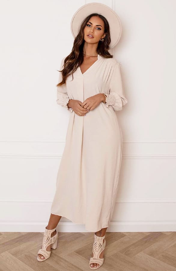 Smocked Maxi Jurk Babette Beige – shoparchief — foto 3