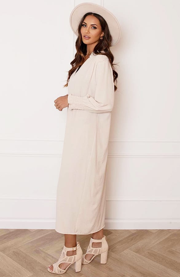 Smocked Maxi Jurk Babette Beige – shoparchief — foto 5