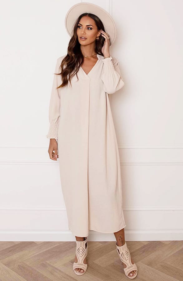 Smocked Maxi Jurk Babette Beige – shoparchief — foto 4