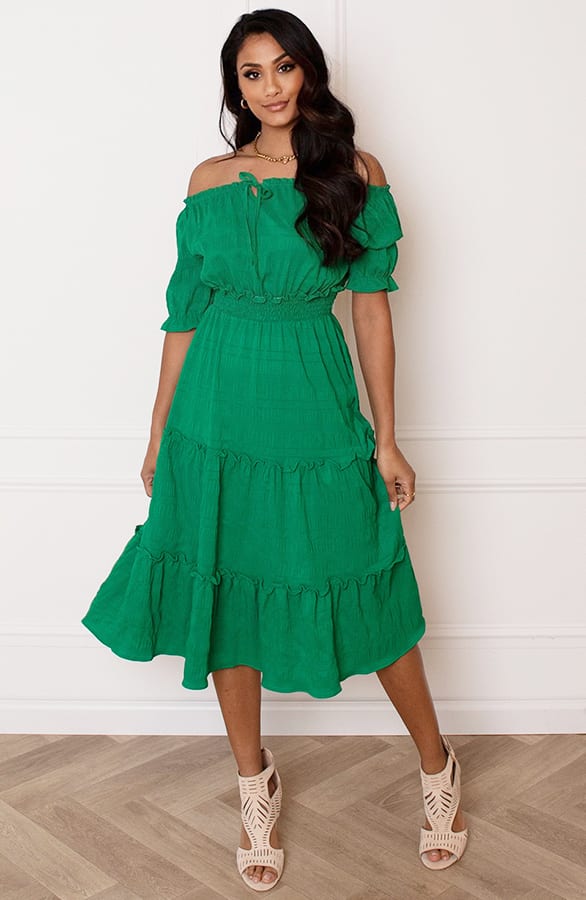 Smocked Offshoulder Jurk Sophia Bright Green – alle jurkjes — foto 2