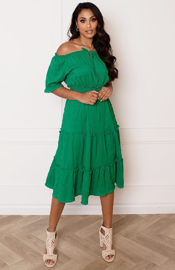 Smocked Offshoulder Jurk Sophia Bright Green – alle jurkjes — foto 4