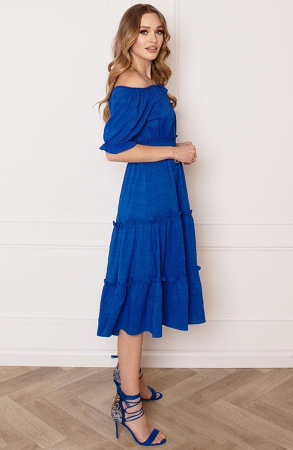 Smocked Offshoulder Jurk Sophia Kobalt – shoparchief — foto 4