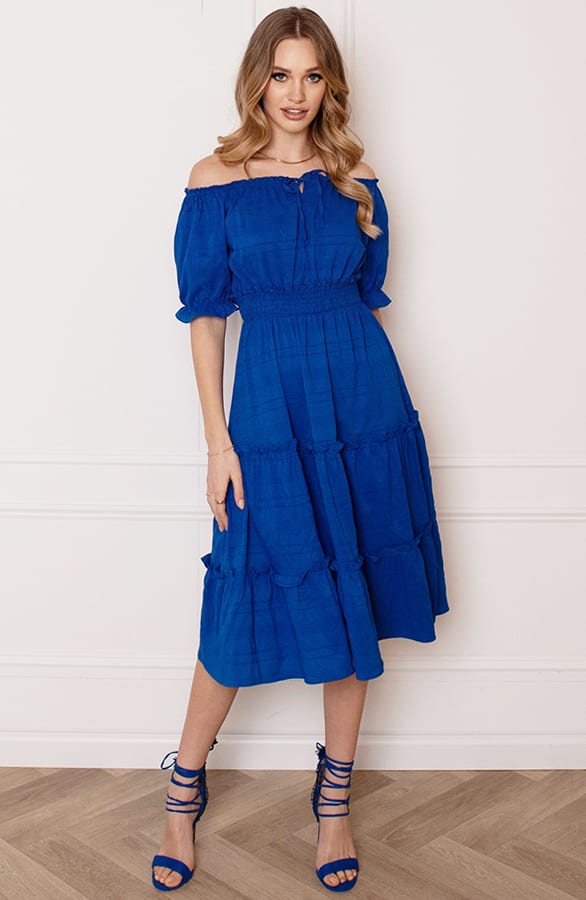 Smocked Offshoulder Jurk Sophia Kobalt – shoparchief