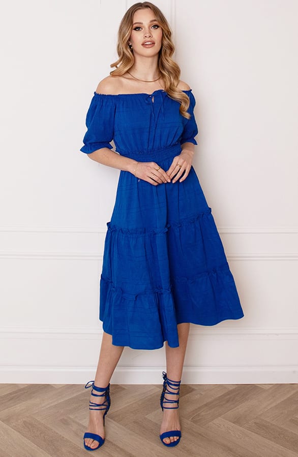 Smocked Offshoulder Jurk Sophia Kobalt – shoparchief — foto 2