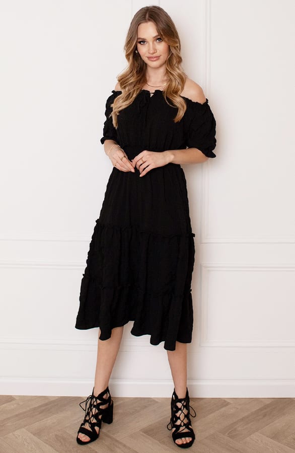 Smocked Offshoulder Jurk Sophia Zwart – shoparchief — foto 2