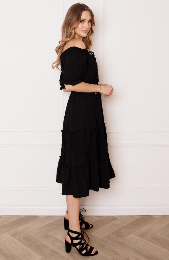 Smocked Offshoulder Jurk Sophia Zwart – shoparchief — foto 3