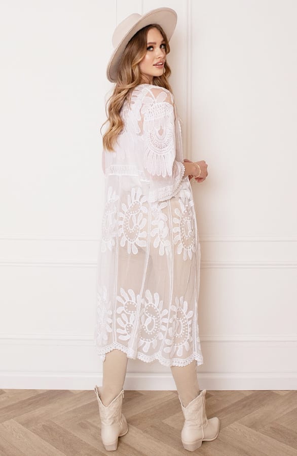 Strandkaftan Geborduurd Bonita Wit – shoparchief — foto 7